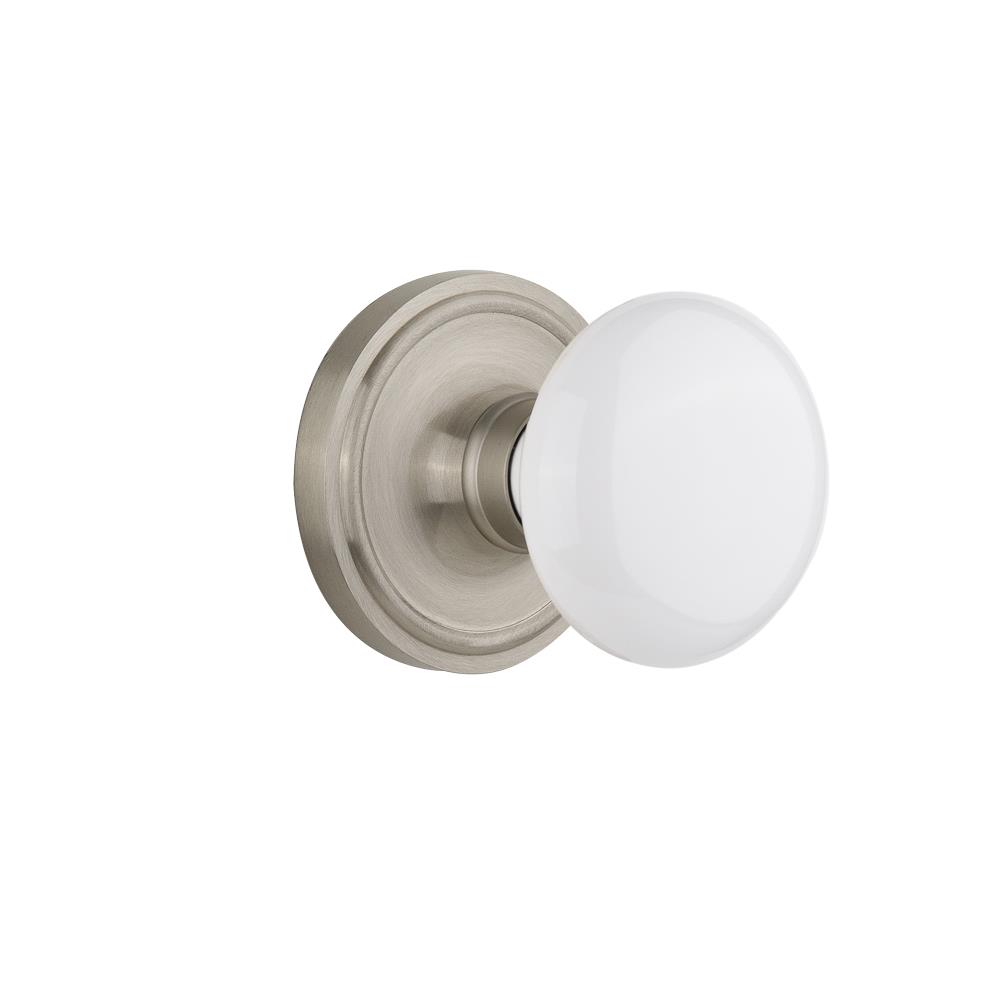 Nostalgic Warehouse CLAWHI Mortise Classic Rosette with White Porcelain Knob in Satin Nickel